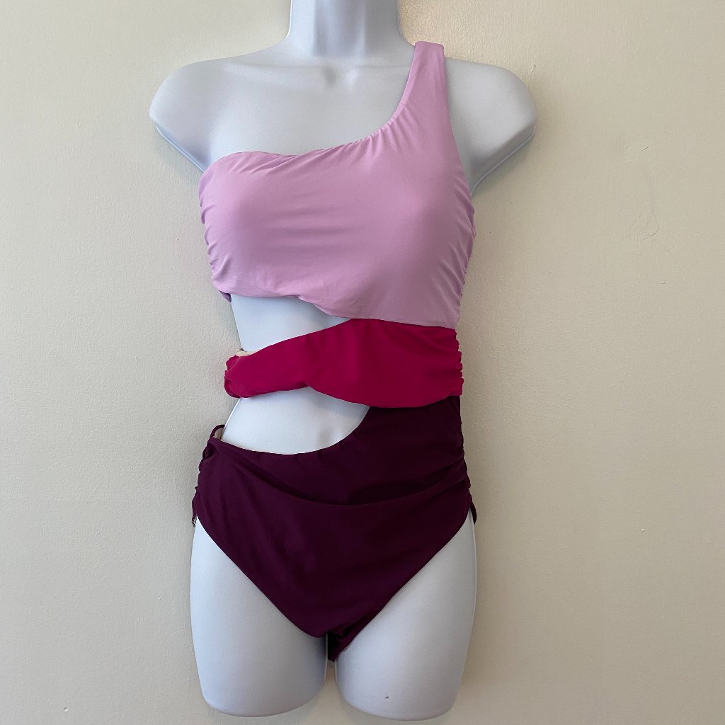 Pq One Shoulder Cutout One Piece Swimsuit Womens Medium Purple